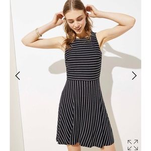 NWOT Loft Navy Patterned Flare Dress